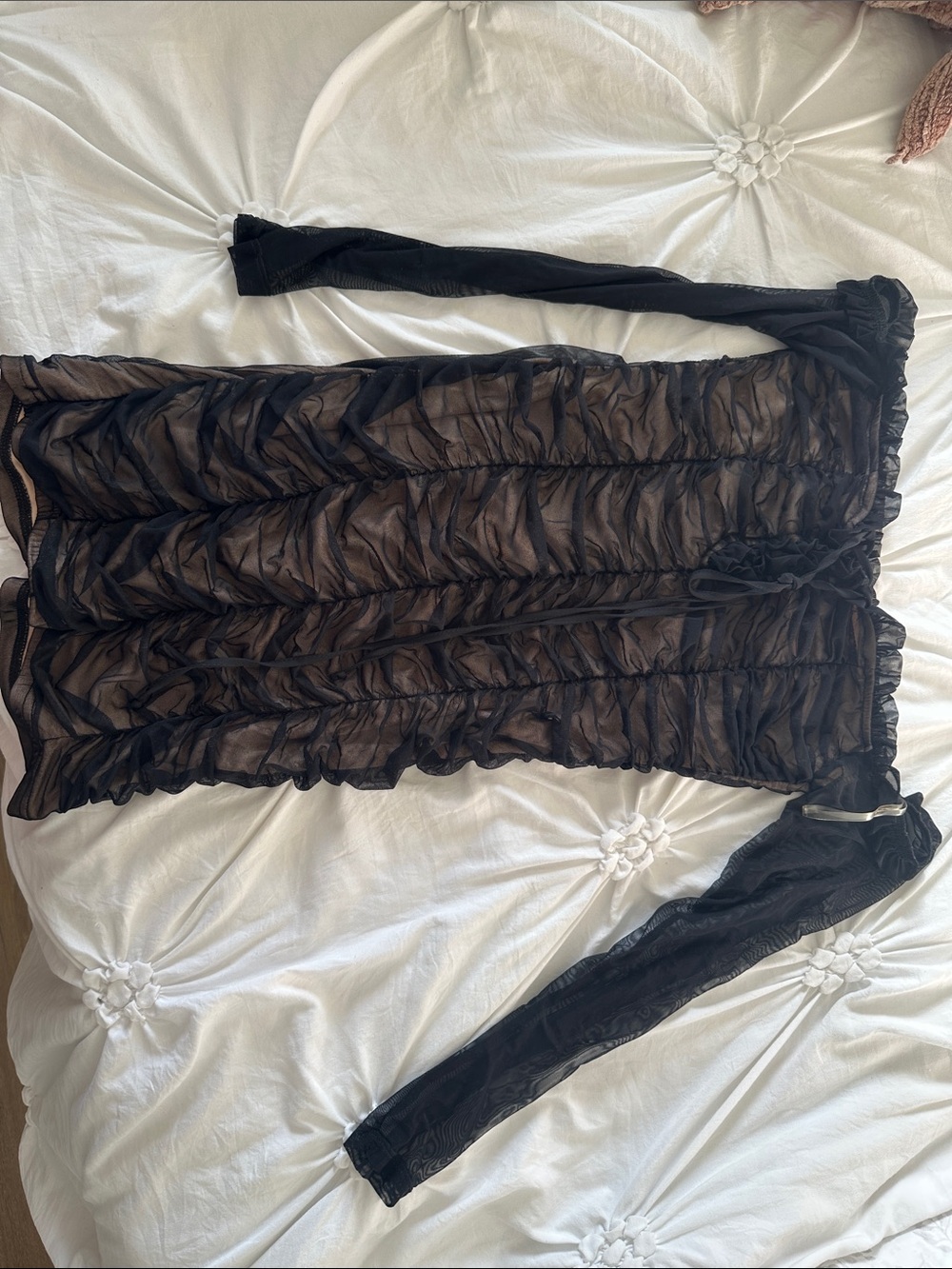 Fashion Nova Black Sheer Ruched Long Sleeve Dress